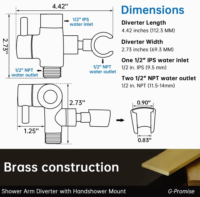 Alt view image 2 of 6 - Solid Metal Shower Head Diverter with Holder 3-Way Spray Separately or Both, Adjustable-Angle Bracket, Anti-Leak, Smooth Knob Switch, Easy Install, Universal Replacement Part