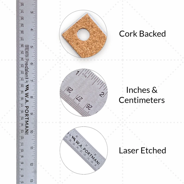 Alt view image 2 of 7 - WA Portman Metal Ruler 15'', 10pc Corkback Stainless Steel, Metric Ruler Flexible Non-Slip Metal Ruler with Cork Backing Stainless Steel Straight Edge, Metric Construction Ruler for DIY Art & Crafts