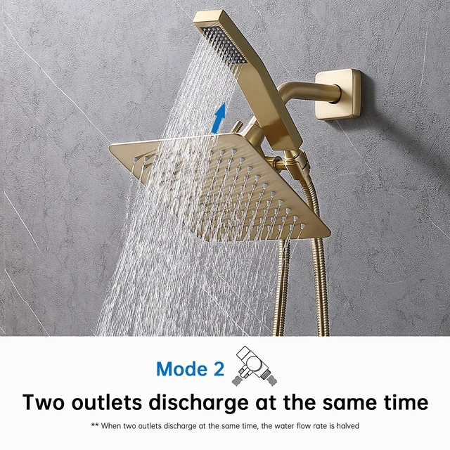 Alt view image 6 of 6 - Solid Metal Shower Head Diverter with Holder 3-Way Spray Separately or Both, Adjustable-Angle Bracket, Anti-Leak, Smooth Knob Switch, Easy Install, Universal Replacement Part