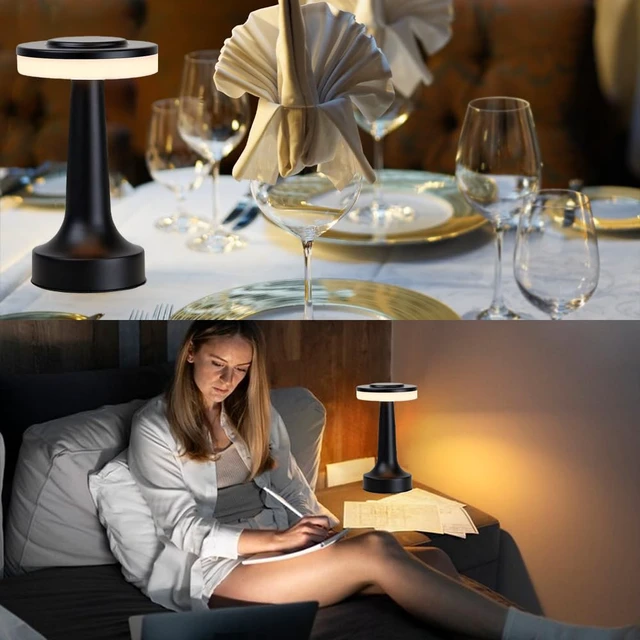 Alt view image 4 of 7 - Cordless Metal Desk Lamp, Touch Sensor Control LED Table Lamp,3 Color Stepless Dimmable Battery Powered Lamp for Living Room, Dorm, Home Office (Black)