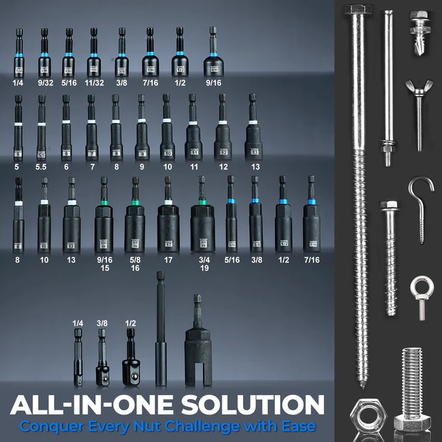 Alt view image 2 of 7 - Magnetic Nut Driver Set, SAE, 8-Piece Eight SAE nut drivers, 1/4 to 9/16-inch range, magnetic retention, 1/4-inch quick-change shank, storage rail