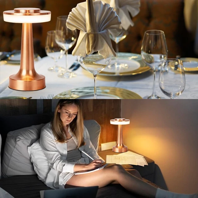Alt view image 7 of 7 - Cordless Metal Desk Lamp, Touch Sensor Control LED Table Lamp,3 Color Stepless Dimmable Battery Powered Lamp for Living Room, Dorm, Home Office (Rose Gold)