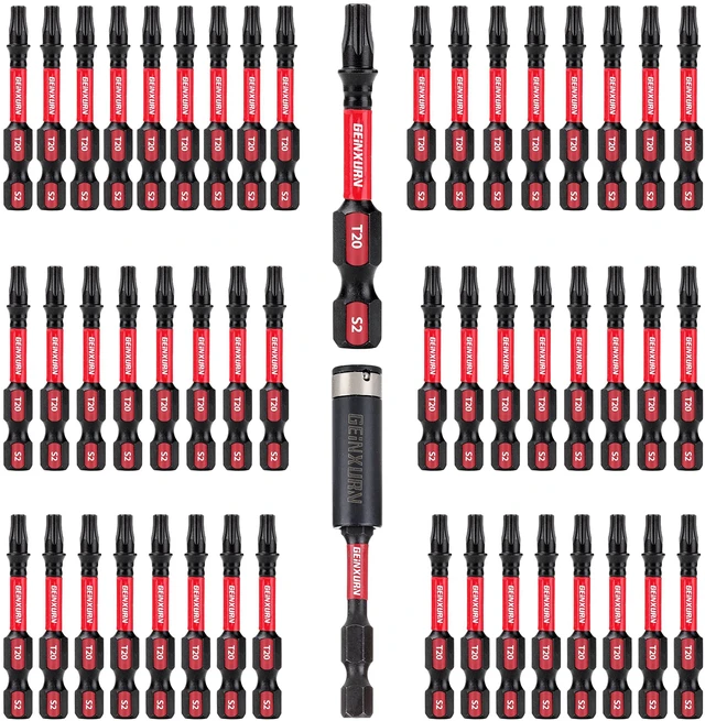 Main image of 50 Pieces T20 2 In. Impact Tough Magnetic #20 Torx Head Power Bits, S2 Alloy Steel T20 Screwdriver Bits Set with 1Pcs Impact Bit Holder