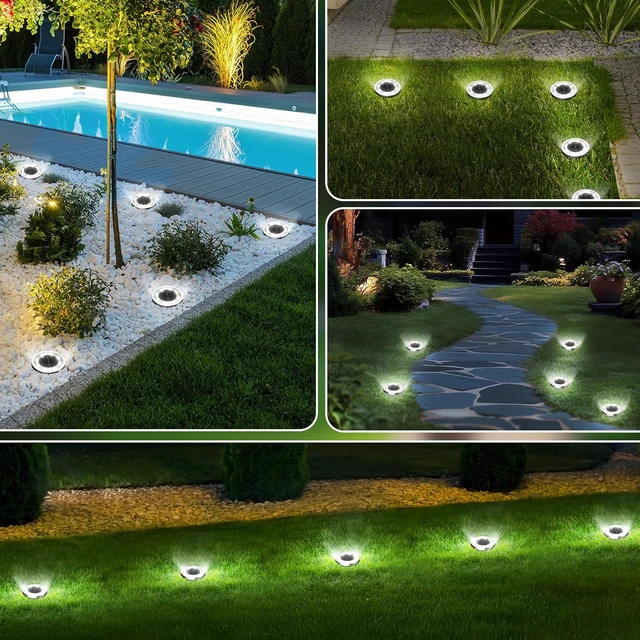 Alt view image 4 of 7 - 10Pack Solar Ground Lights Outdoor, 8 LED, IP65 Waterproof, Cold White 600mAh Ni-MH battery, 8-10h runtime, stainless steel, ABS and PP body, solar garden lights for pathways, lawns and driveways