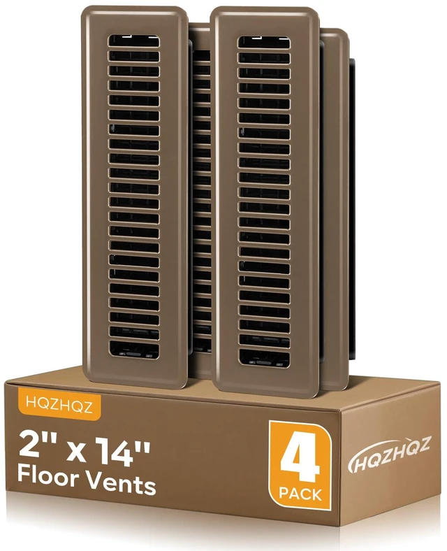 Main image of Floor Register 2x14, 4 Pack Floor Vent Covers for Home Floor Heavy Duty Steel Walkable Floor Vents Air Vent Covers for Sidewall and Floor, Brown