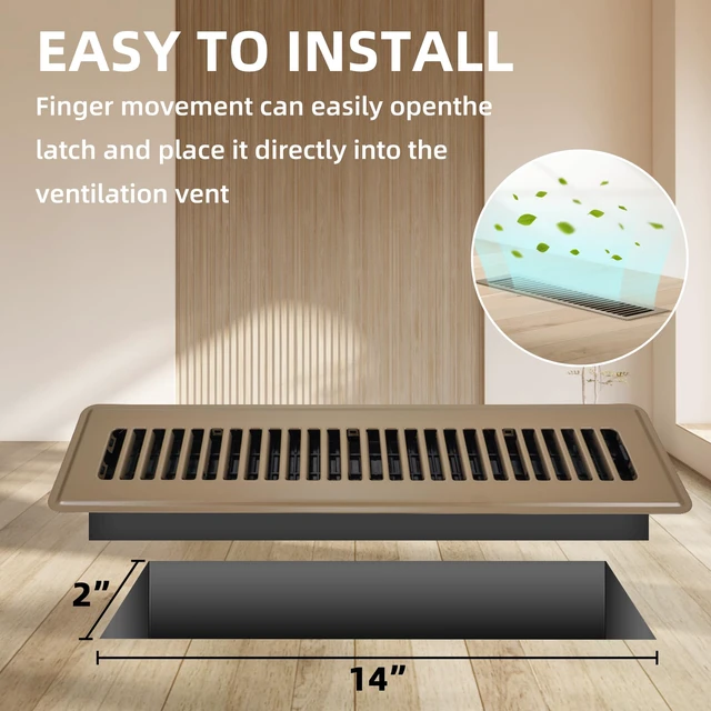 Alt view image 3 of 7 - Floor Register 2x14, 4 Pack Floor Vent Covers for Home Floor Heavy Duty Steel Walkable Floor Vents Air Vent Covers for Sidewall and Floor, Brown