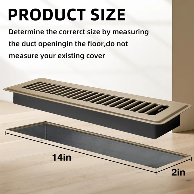 Alt view image 5 of 7 - Floor Register 2x14, 4 Pack Floor Vent Covers for Home Floor Heavy Duty Steel Walkable Floor Vents Air Vent Covers for Sidewall and Floor, Brown