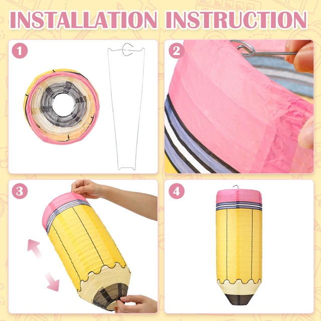Alt view image 5 of 7 - 12 Pcs Pencil Hanging Paper Lanterns Classroom Decoration Back to School, Cute Classroom Decor, Kindergarten Preschool Art School Ceiling Decor, First Day of School, Easy to Assemble