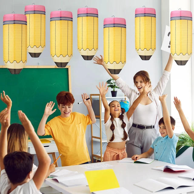 Alt view image 6 of 7 - 12 Pcs Pencil Hanging Paper Lanterns Classroom Decoration Back to School, Cute Classroom Decor, Kindergarten Preschool Art School Ceiling Decor, First Day of School, Easy to Assemble