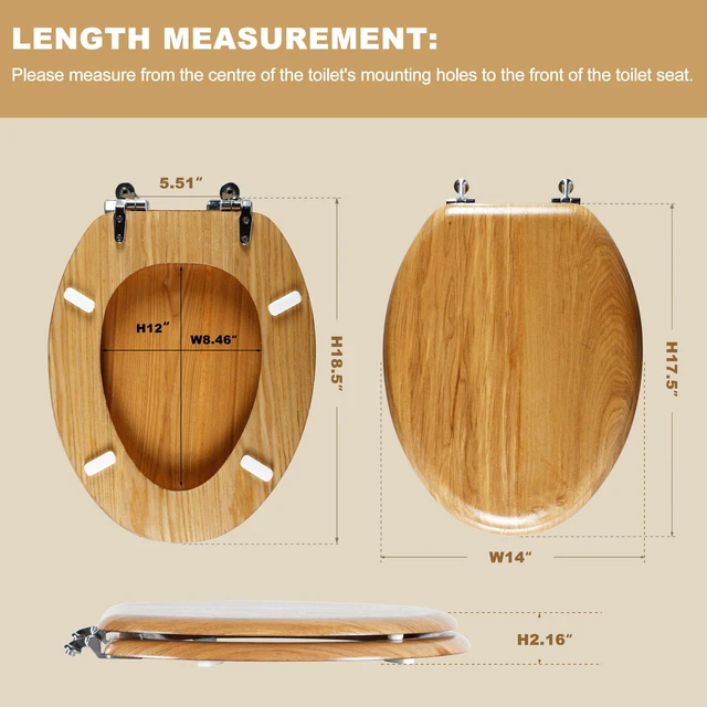 Alt view image 2 of 7 - Durable Wood Veneer Natural Elongated Toilet Seat Metal Hinges Easy Clean(Elongated, Nature)