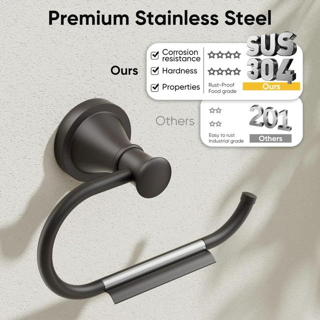 Alt view image 3 of 7 - Toilet Paper Holder Wall Mount Bathroom Tissue Roll Holder Matte Black Pivoting Tissue Roll Holder, High Quality Stainless Steel Hand Towel Ring Rustproof, Bathroom Accessories,Toilet Storage