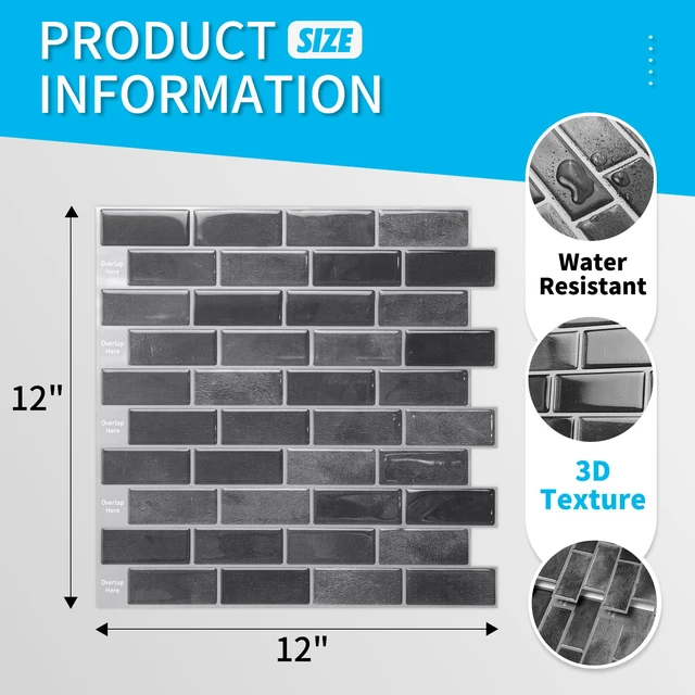 Alt view image 4 of 7 - 10-Pack Marble Peel and Stick Backsplash, 12 x 12 in, Smoky Black Strong Adhesion, Lightweight, Cuttable, Waterproof, Fadeless, Crack Resistant, for Kitchen, Bedroom, Ideal for Recently Moved
