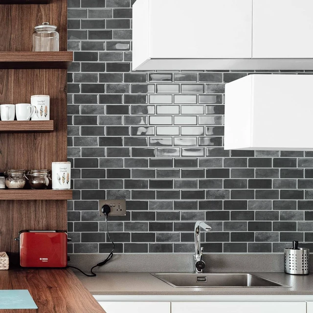 Alt view image 3 of 7 - 10-Pack Marble Peel and Stick Backsplash, 12 x 12 in, Smoky Black Strong Adhesion, Lightweight, Cuttable, Waterproof, Fadeless, Crack Resistant, for Kitchen, Bedroom, Ideal for Recently Moved