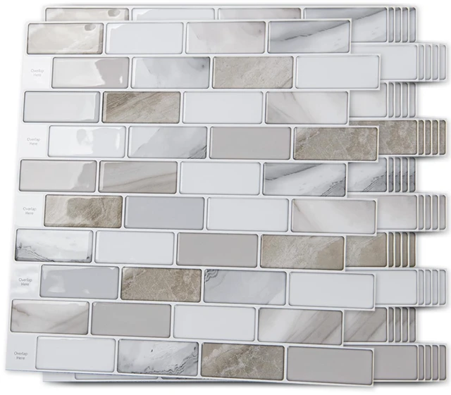 Main image of 10-Pack Marble Peel and Stick Backsplash, 12 x 12 in, Beige & White Strong Adhesion, Lightweight, Cuttable, Waterproof, Fadeless, Crack Resistant, for Kitchen, Bedroom, Ideal for Recently Moved