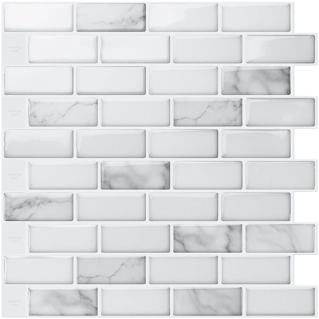 Main image of 10-Pack Peel and Stick Stone Backsplash Tile, 12" x 12", White Marble Strong Adhesion, Lightweight, Cuttable, Waterproof, Fadeless, Crack Resistant, for Kitchen, Bedroom, Ideal for Recently Moved