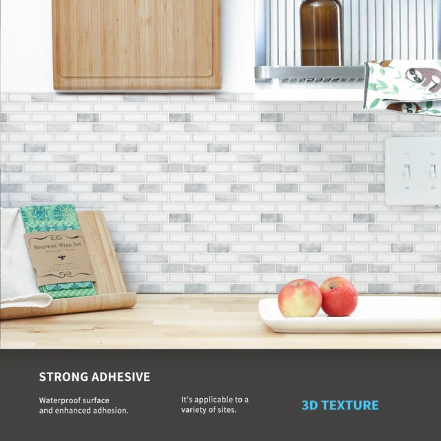 Alt view image 4 of 7 - 10-Pack Peel and Stick Stone Backsplash Tile, 12" x 12", White Marble Strong Adhesion, Lightweight, Cuttable, Waterproof, Fadeless, Crack Resistant, for Kitchen, Bedroom, Ideal for Recently Moved