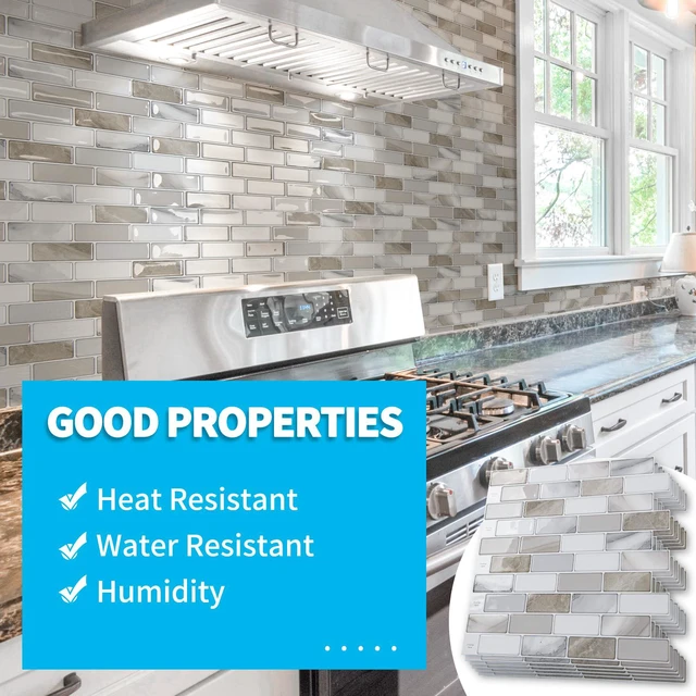 Alt view image 6 of 7 - 10-Pack Marble Peel and Stick Backsplash, 12 x 12 in, Beige & White Strong Adhesion, Lightweight, Cuttable, Waterproof, Fadeless, Crack Resistant, for Kitchen, Bedroom, Ideal for Recently Moved