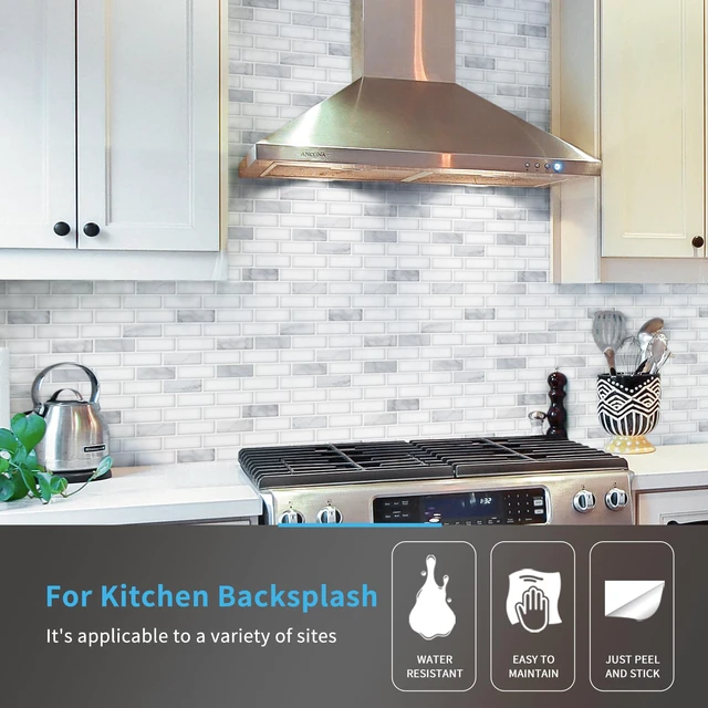 Alt view image 2 of 7 - 10-Pack Peel and Stick Stone Backsplash Tile, 12" x 12", White Marble Strong Adhesion, Lightweight, Cuttable, Waterproof, Fadeless, Crack Resistant, for Kitchen, Bedroom, Ideal for Recently Moved