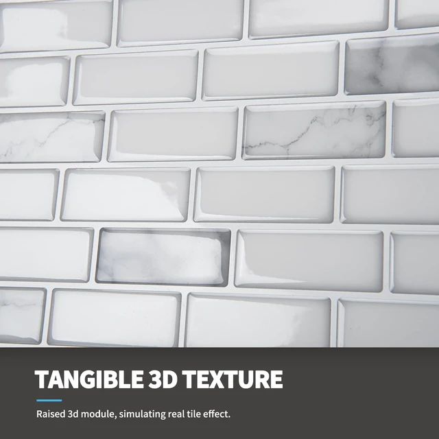 Alt view image 6 of 7 - 10-Pack Peel and Stick Stone Backsplash Tile, 12" x 12", White Marble Strong Adhesion, Lightweight, Cuttable, Waterproof, Fadeless, Crack Resistant, for Kitchen, Bedroom, Ideal for Recently Moved
