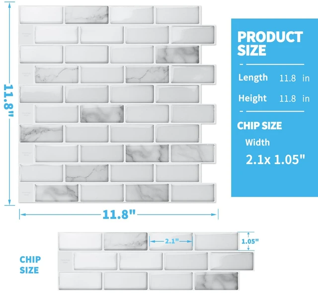 Alt view image 7 of 7 - 10-Pack Peel and Stick Stone Backsplash Tile, 12" x 12", White Marble Strong Adhesion, Lightweight, Cuttable, Waterproof, Fadeless, Crack Resistant, for Kitchen, Bedroom, Ideal for Recently Moved