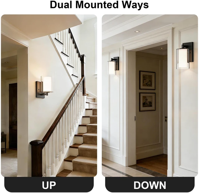 Alt view image 6 of 7 - Wall Sconces Set of Two, Modern Matte Black Vanity Wall Lights Double Clear Glass Shades With E26 Base, Farmhouse Wall Lights For Bathroom, Bedroom, Living Room, Mirror And Hallway