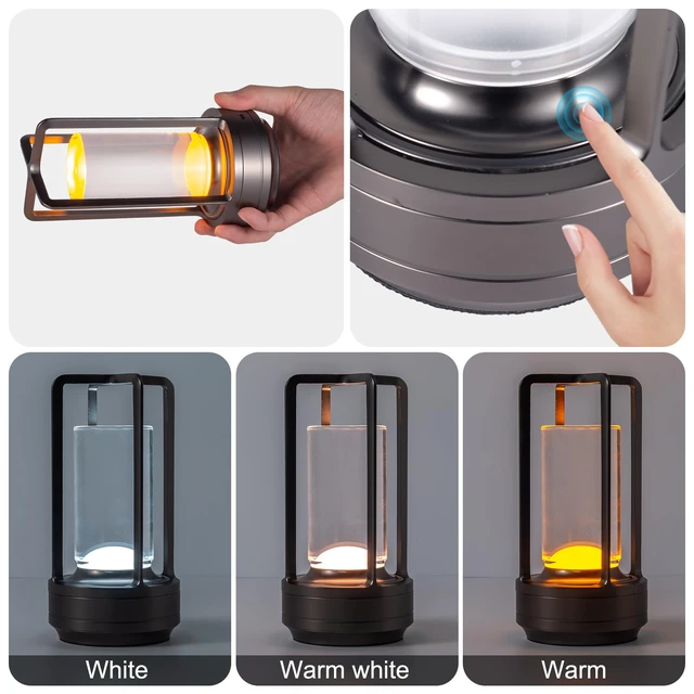 Alt view image 2 of 7 - Rechargeable Cordless Small Metal Table Lamp, Stepless Dimming, 3-Color Grey2600mAh Battery, Portable LED Desk Light, Cute, Suitable for Indoor/Outdoor/Restaurant/Bedroom/Bar/Coffee/Camping