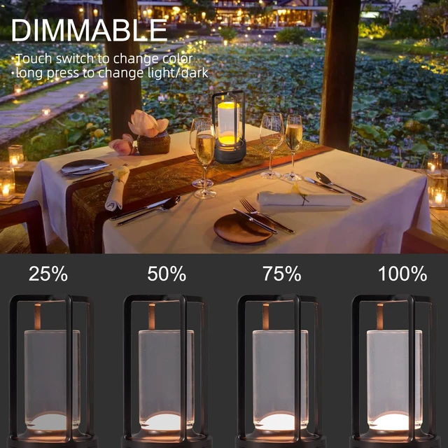 Alt view image 3 of 7 - Rechargeable Cordless Small Metal Table Lamp, Stepless Dimming, 3-Color Grey2600mAh Battery, Portable LED Desk Light, Cute, Suitable for Indoor/Outdoor/Restaurant/Bedroom/Bar/Coffee/Camping