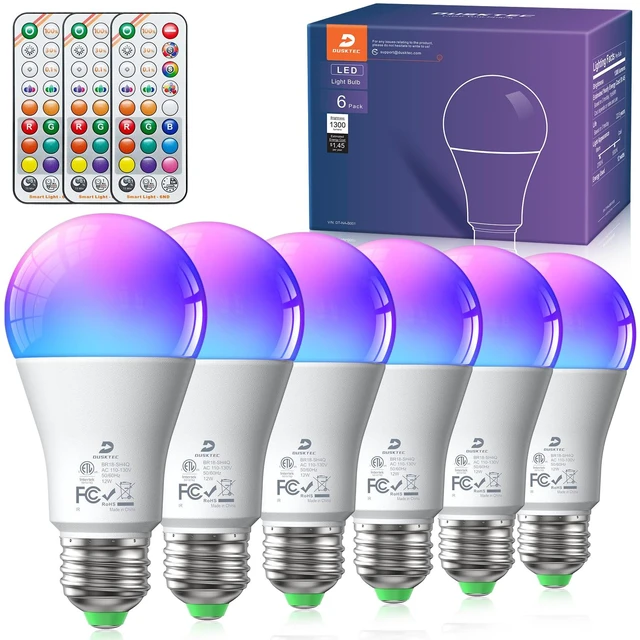Main image of LED Color Changing Light Bulb, 100 Watt Equivalent 1300 Lumen, A19 Light Bulbs with Remote Control, E26 Standard Base, 2700K-6000K, 5 Modes, Timer, RGB Lightbulb for Home, 12W (6 Pack)