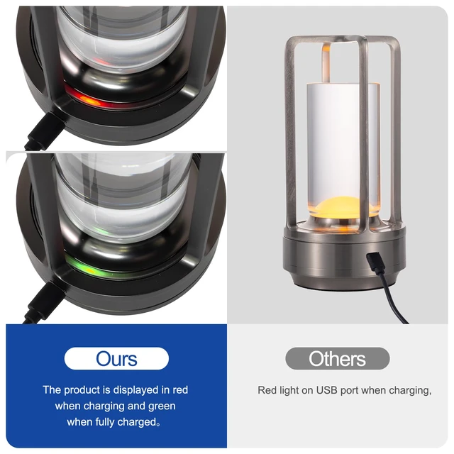 Alt view image 4 of 7 - Rechargeable Cordless Small Metal Table Lamp, Stepless Dimming, 3-Color Grey2600mAh Battery, Portable LED Desk Light, Cute, Suitable for Indoor/Outdoor/Restaurant/Bedroom/Bar/Coffee/Camping