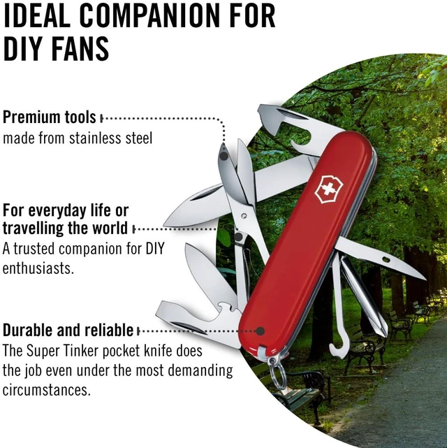Alt view image 5 of 6 - Super Tinker Swiss Army,14 Function Pocket Knife, Red Swiss made multi-tool with Phillips screwdriver and scissors, perfect for DIY handyman crafts and everyday readiness: Swiss Army