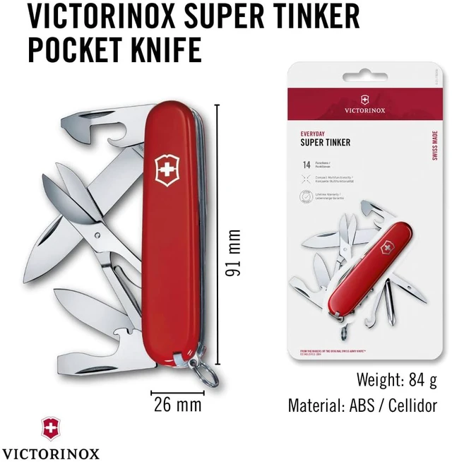 Alt view image 3 of 6 - Super Tinker Swiss Army,14 Function Pocket Knife, Red Swiss made multi-tool with Phillips screwdriver and scissors, perfect for DIY handyman crafts and everyday readiness: Swiss Army
