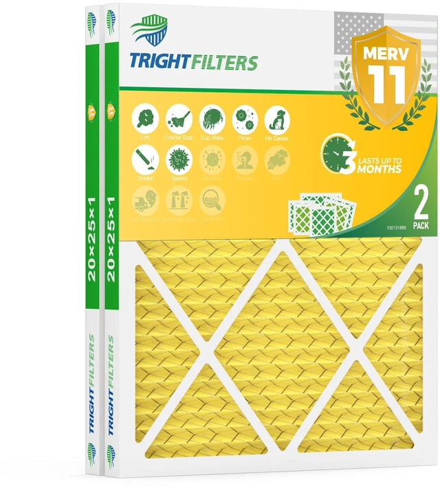 Main image of 20x25x1 Air Filter MERV 11 HVAC Furnace Filter Pleated 2 Pack Electrostatic Pleated, 3-Month HVAC AC Furnace Filters Replacement, MPR 1000-1200 & FPR 7, Actual Size: 19.80 x 24.69 x 0.79