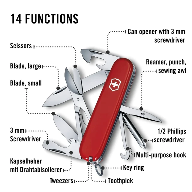 Alt view image 4 of 6 - Super Tinker Swiss Army,14 Function Pocket Knife, Red Swiss made multi-tool with Phillips screwdriver and scissors, perfect for DIY handyman crafts and everyday readiness: Swiss Army