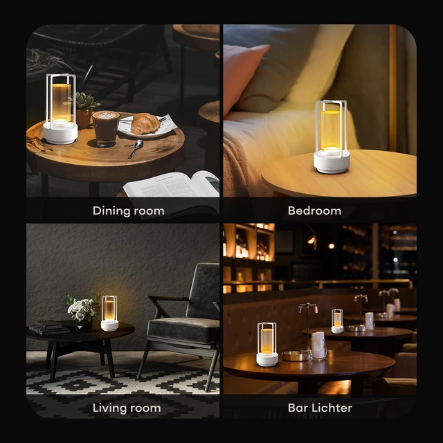 Alt view image 4 of 7 - Rechargeable Cordless Small Metal Table Lamp, Stepless Dimming, 3-Color White2600mAh Battery, Portable LED Desk Light, Cute, Suitable for Indoor/Outdoor/Restaurant/Bedroom/Bar/Coffee/Camping
