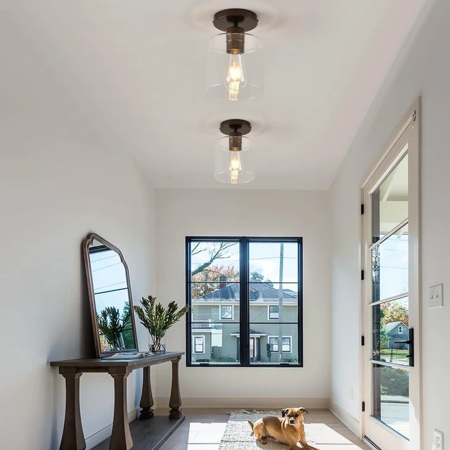 Alt view image 6 of 7 - Oil Rubbed Bronze Semi Flush Mount Ceiling Light,Modern Farmhouse Ceiling Light Fixture for Closet Hallway Entryway,Hallway Light Fixture,Hanging Light Fixture
