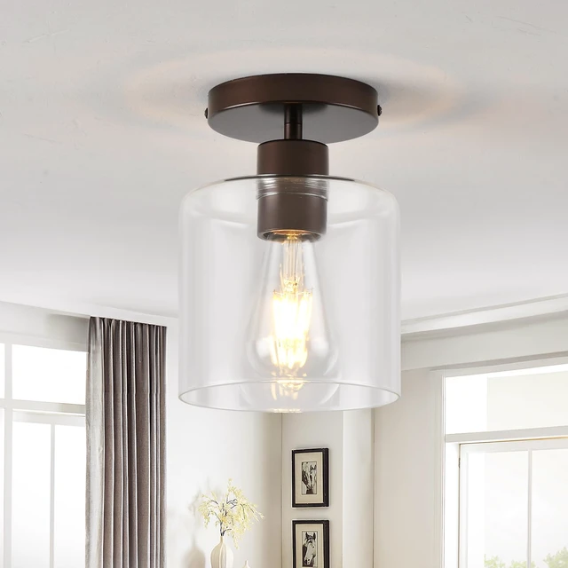 Alt view image 2 of 7 - Oil Rubbed Bronze Semi Flush Mount Ceiling Light,Modern Farmhouse Ceiling Light Fixture for Closet Hallway Entryway,Hallway Light Fixture,Hanging Light Fixture