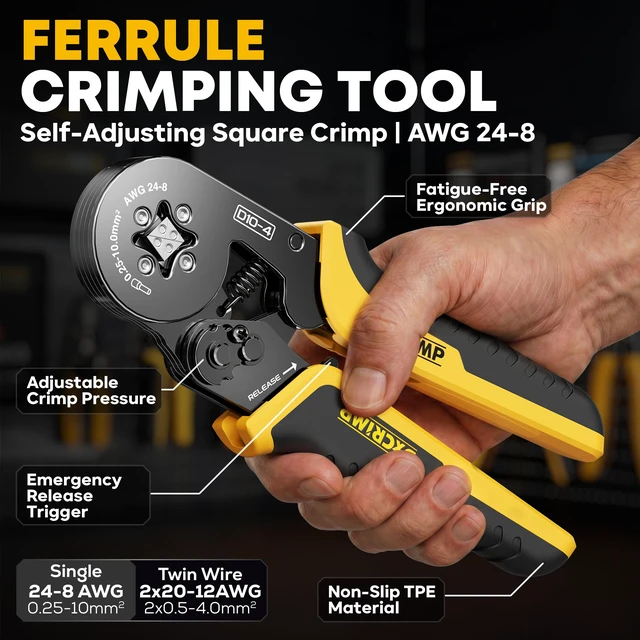 Alt view image 3 of 7 - Ferrule Crimping Tool Kit AWG 24-10 Wire Ferrules 24 Sizes Self-adjusting wire crimper with insulated wire terminals for electrical panels PLC marine solar and 12V automotive wiring