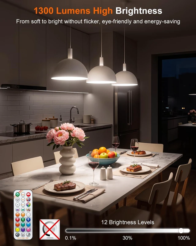 Alt view image 3 of 7 - LED Color Changing Light Bulb, 100 Watt Equivalent 1300 Lumen, A19 Light Bulbs with Remote Control, E26 Standard Base, 2700K-6000K, 5 Modes, Timer, RGB Lightbulb for Home, 12W (6 Pack)