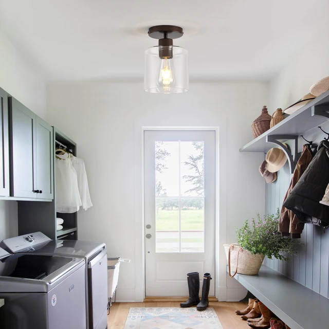 Alt view image 4 of 7 - Oil Rubbed Bronze Semi Flush Mount Ceiling Light,Modern Farmhouse Ceiling Light Fixture for Closet Hallway Entryway,Hallway Light Fixture,Hanging Light Fixture