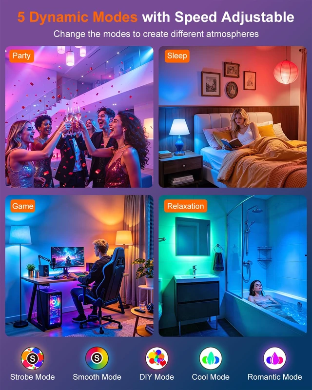 Alt view image 4 of 7 - LED Color Changing Light Bulb, 100 Watt Equivalent 1300 Lumen, A19 Light Bulbs with Remote Control, E26 Standard Base, 2700K-6000K, 5 Modes, Timer, RGB Lightbulb for Home, 12W (6 Pack)