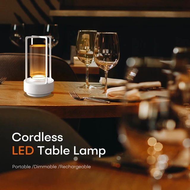 Alt view image 2 of 7 - Rechargeable Cordless Small Metal Table Lamp, Stepless Dimming, 3-Color White2600mAh Battery, Portable LED Desk Light, Cute, Suitable for Indoor/Outdoor/Restaurant/Bedroom/Bar/Coffee/Camping