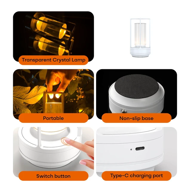 Alt view image 6 of 7 - Rechargeable Cordless Small Metal Table Lamp, Stepless Dimming, 3-Color White2600mAh Battery, Portable LED Desk Light, Cute, Suitable for Indoor/Outdoor/Restaurant/Bedroom/Bar/Coffee/Camping