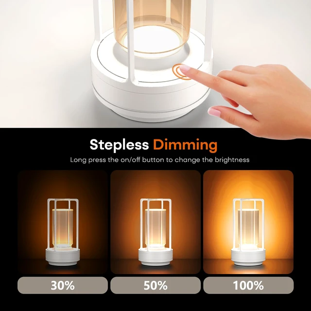 Alt view image 5 of 7 - Rechargeable Cordless Small Metal Table Lamp, Stepless Dimming, 3-Color White2600mAh Battery, Portable LED Desk Light, Cute, Suitable for Indoor/Outdoor/Restaurant/Bedroom/Bar/Coffee/Camping