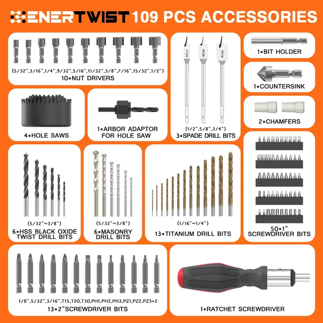 Alt view image 3 of 7 - 109Pcs Drill Bit Set with Ratchet Screwdriver Portable Case Drill Bits HSS Material Titanium Coated for Metal Wood Masonry High Speed Steel Drill Bit Screwdriver Bit Set Well Storage