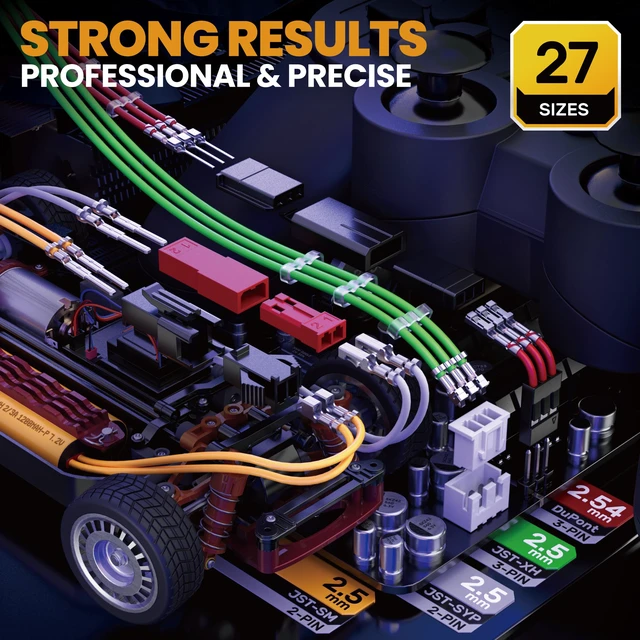 Alt view image 3 of 7 - Crimping Tool Connector Kit, 37 Types JST-XH/SM/SYP 2.5mm & Dupont 2.54mm Connectors, 32-20 AWG Ratchet Crimper for JST & Dupont - Assortment for DIY Electronics, RC Models, and 3D Printing