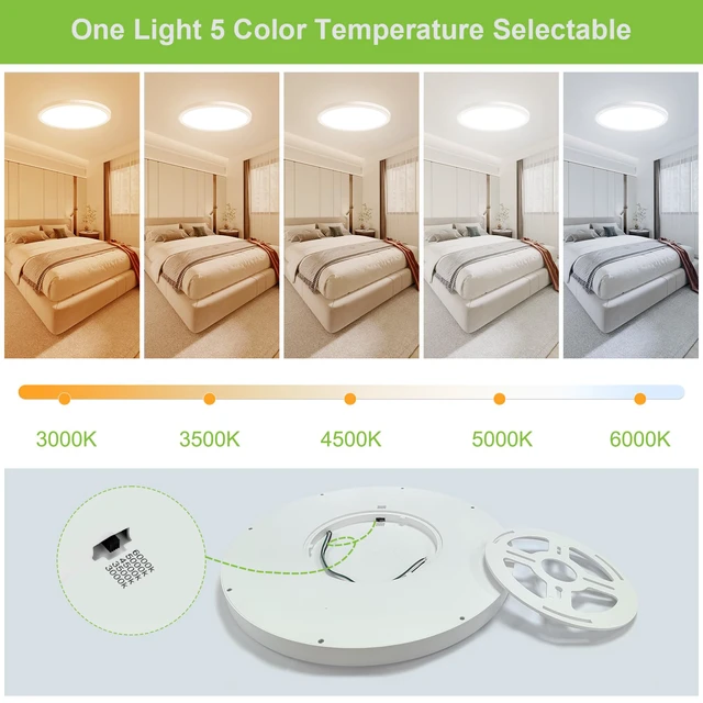 Alt view image 3 of 7 - 4 Pack 3200lm LED Flush Mount Ceiling Light 28W 12 Inch 5CCT Adjustable 3000K to 6000K Super Slim 0.87 inch Ceiling Light Fixture Round Ceiling Lamp for Bedroom Living Room Kitchen Laundry White