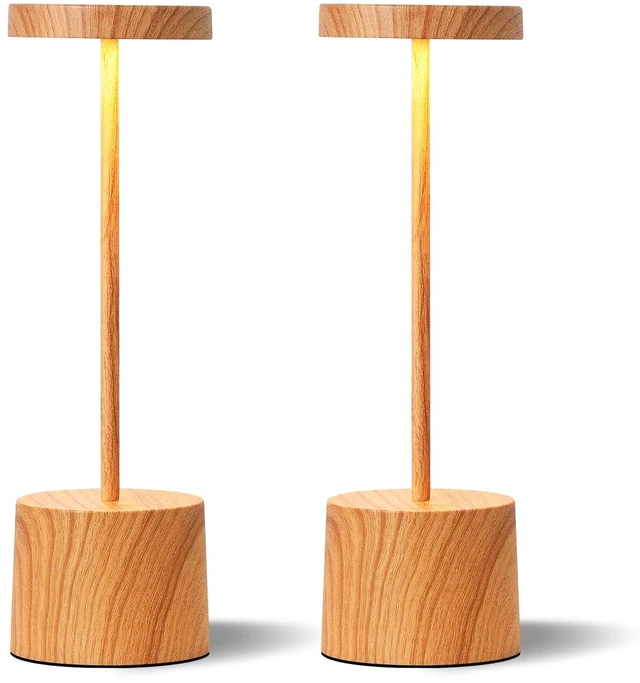 Main image of Wooden Rechargeable Cordless Lamp - Touch Control, 3 Color Temperature, LED Outdoor Wireless Lamp, Battery Operated Lamps, Stepless Dimmable, Set of 2