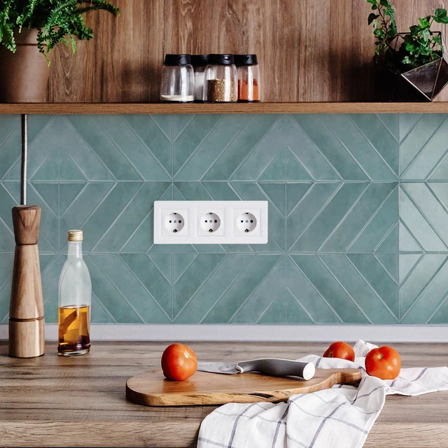 Alt view image 6 of 7 - Herringbone Peel and Stick Backsplash, Blue Teal, 10 Sheets 12.6 x 9.7 in, Thicker Rectangular Vinyl Stick-On Wall Tiles, Easy Alignment, Waterproof, Easy to Clean, Kitchen/Bathroom