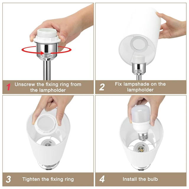 Alt view image 7 of 7 - Touch Table Lamp for Bedroom Set of 2 - Small Desk Lamp for Dorm USB A+C Ports, 3-Way Dimmable, LED Bulb Included, White Linen-Texture Shade, Silver Metal Base, 2-Pack 14" Night Stand Lamp
