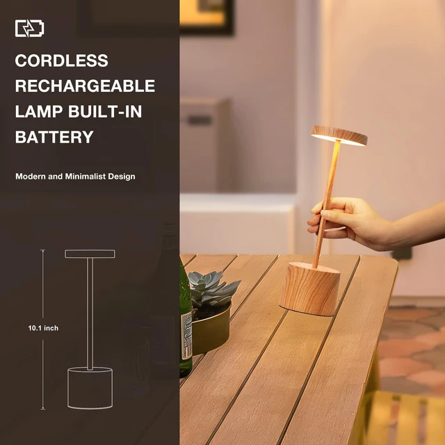 Alt view image 5 of 7 - Wooden Rechargeable Cordless Lamp - Touch Control, 3 Color Temperature, LED Outdoor Wireless Lamp, Battery Operated Lamps, Stepless Dimmable, Set of 2